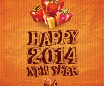 Free Vector Happy New Year Typography With Christmas Gift On Orange Paper