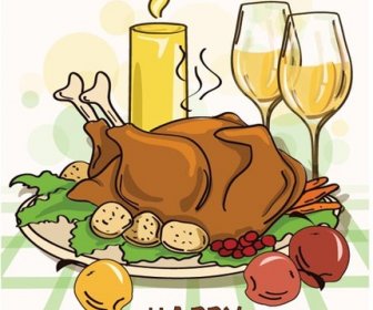 Vecteur Joyeux Thanksgiving De Dinde Cuite Oiseau Libre