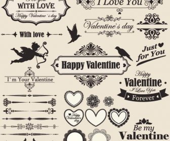 Vektor Gratis Happy Valentine Hari Elemen Desain Vintage
