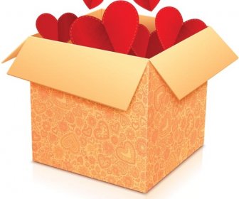 Kotak Hadiah Cinta Jantung Dihiasi Vektor Gratis