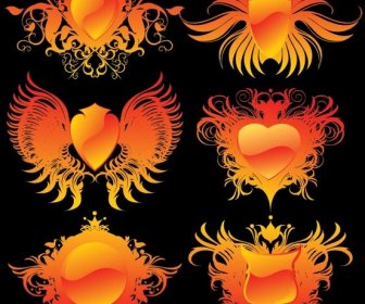 Free Vector Heart Shield Wings For Tattoo