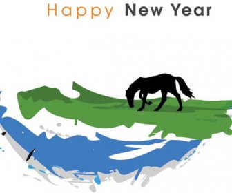 無料ベクトル馬の世界の幸せな新年壁紙のコンセプト