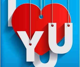 Free Vector I Love You Paper Cutting Card On Blue Background