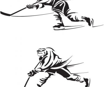 Jogadores De Hóquei No Gelo De Livre Vector Silhouette Logotipo