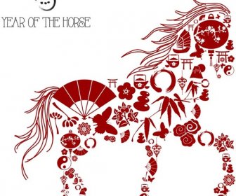 At Çince At şablon Yılı Yapılan ücretsiz Vektör Simge