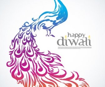 Free Vector Illustration Of Happy Diwali Traditional Peacock Floral Art Template Design