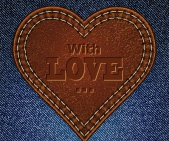 Free Vector Leather Heart Shape With Love Text On Jeans