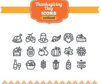 Kostenlose Vektor Linie Kunst Thanksgiving Tag Symbole