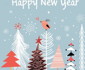 Free Vector Line Stroke Christmas Tree New Year Invitation Card