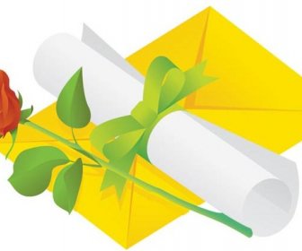 Kostenlose Vektor-Liebesbrief Mit Roten Rosen Und Gelben Umschlag