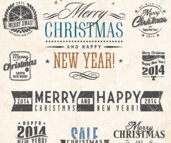 Free Vector Merry Christmas And New Year Calligraphic Set