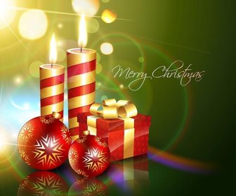 Free Vector Merry Christmas Candle And Gift Box Card