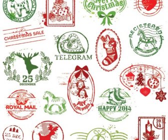 Free Vector Merry Christmas Postage Stamps Set