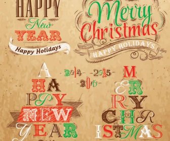無料のベクター メリー クリスマス レトロなロゴのデザイン要素