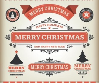 Ücretsiz Vektör Neşeli Noel Vintage Tasarım öğeleri