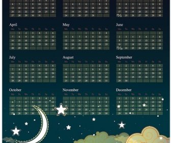 Free Vector Night Theme14 Calendar Template
