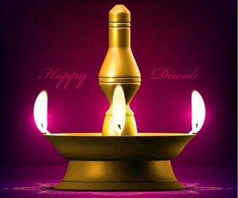 Free Vector Of Beautiful Happy Diwali Diya Oil Lamp On Pink Background
