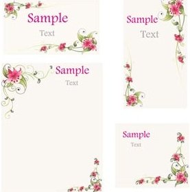 ดอกไม้สีชมพูหัวจดหมายและบัตรเข้าไปชุดเวกเตอร์ฟรี