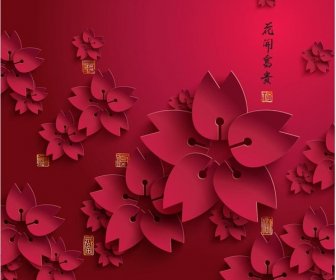 Bedava Vektör Kağıt Kesme çiçek Çin Yeni Yılı Arka Plan
