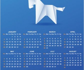 Kostenlose Vektor Papier Pferd Blue14 Kalendervorlage