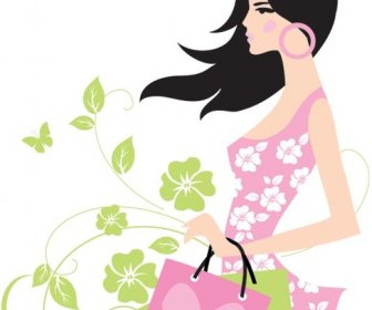 свободный вектор розовое платье женщин делать шоппинг на Women8217s день