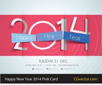 免費向量粉紅色新年快樂2014卡