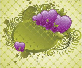 Bedava Vektör Mor Kalp Yeşil çerçeve Valentine8217s Günü Kartı üzerinde