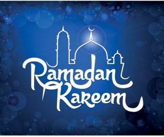 Kostenlose Vektor Ramadan Kareem Englische Typographie Auf Abstrakte Blauem Hintergrund