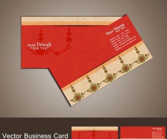 ฟรีเวกเตอร์สีแดงบัตรธุรกิจดิวาลีมีความสุขกับการออกแบบลวดลาย