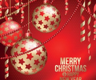 Free Vector Red Merry Christmas And Happy New Year Poster