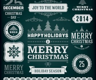 Free Vector Retro Christmas Calligraphy And Stamps