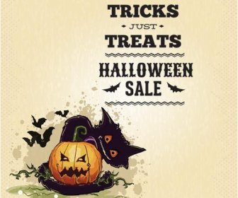 Vektor Gratis Retro Halloween Penjualan Poster
