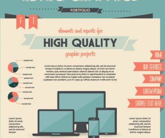 Kostenlose Vektor Retro-Portfolio Website Infografik Design-Elemente