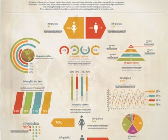 Kostenlose Vektor Retro-Stil Welt Karte Infografik Design-Elemente