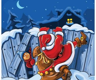 Grátis Vector Papai Noel Com Saco Cartão De Saudação De Natal Feliz