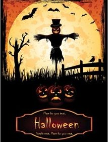 Free Vector Scarecrow Halloween In Moonlight Template