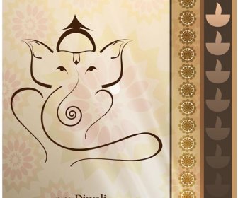 Kostenlose Vektor Shubh Diwali Ganesha Grußkartenvorlage
