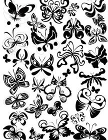 Vektor Gratis Siluet Bunga Seni Desain Elemen Kupu-kupu