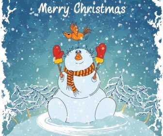 Free Vector Snow Man Vintage Merry Christmas Greeting Card