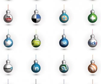 Free Vector Social Network Hanging Christmas Baubles Icon Set
