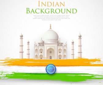Kostenlose Vektor Taj Mahal Mit Indischen Flagge Schlaganfall