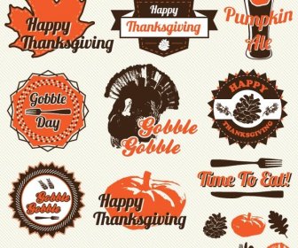 Vektor Gratis Hari Thanksgiving Vintage Label Dan Stiker