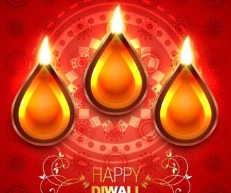 Free Vector Top View Of Diya Happy Diwali Greeting Card