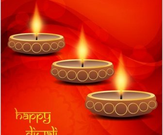 Free Vector Traditional Glowing Diya On Abstract Red Background Happy Diwali