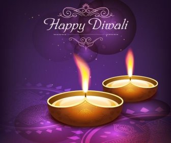Kostenlose Vektor-traditionelle Happy Diwali-Logo Auf Lila Plakat Vorlage
