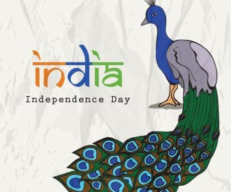 無料ベクトル伝統的な孔雀インド独立の日テンプレート