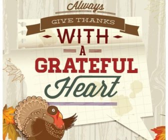 Free Vector Turkey Bird Greateful Heart Thanksgiving Invitation Card