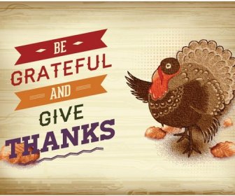 Free Vector Turkey Bird Sticker Grateful And Give Thanks Poster