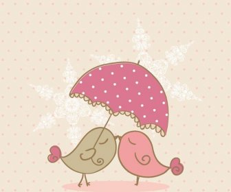 Vektor Gratis Menciak Burung Cinta Di Bawah Payung