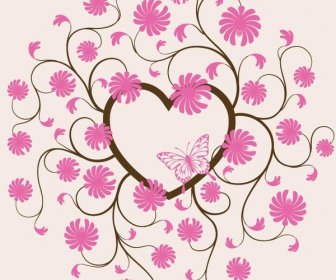 Vektor Gratis Valentine Hari Kupu-kupu Terbang Pada Bunga Cinta Jantung Tanaman